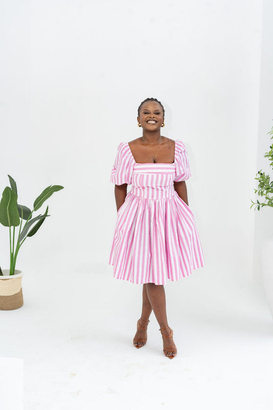 Pastel Striped Mini Dress - Pink