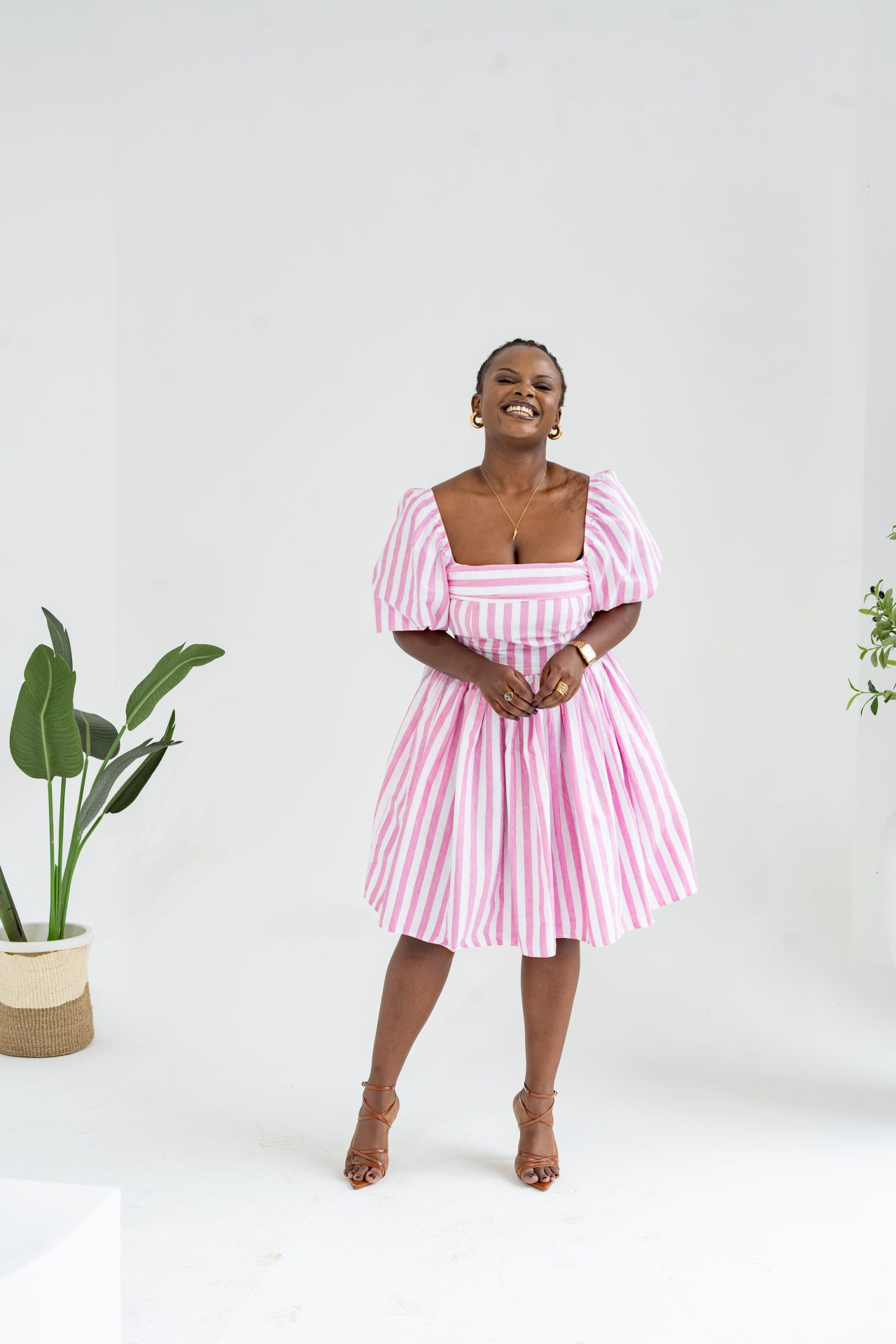 Pastel Striped Mini Dress - Pink