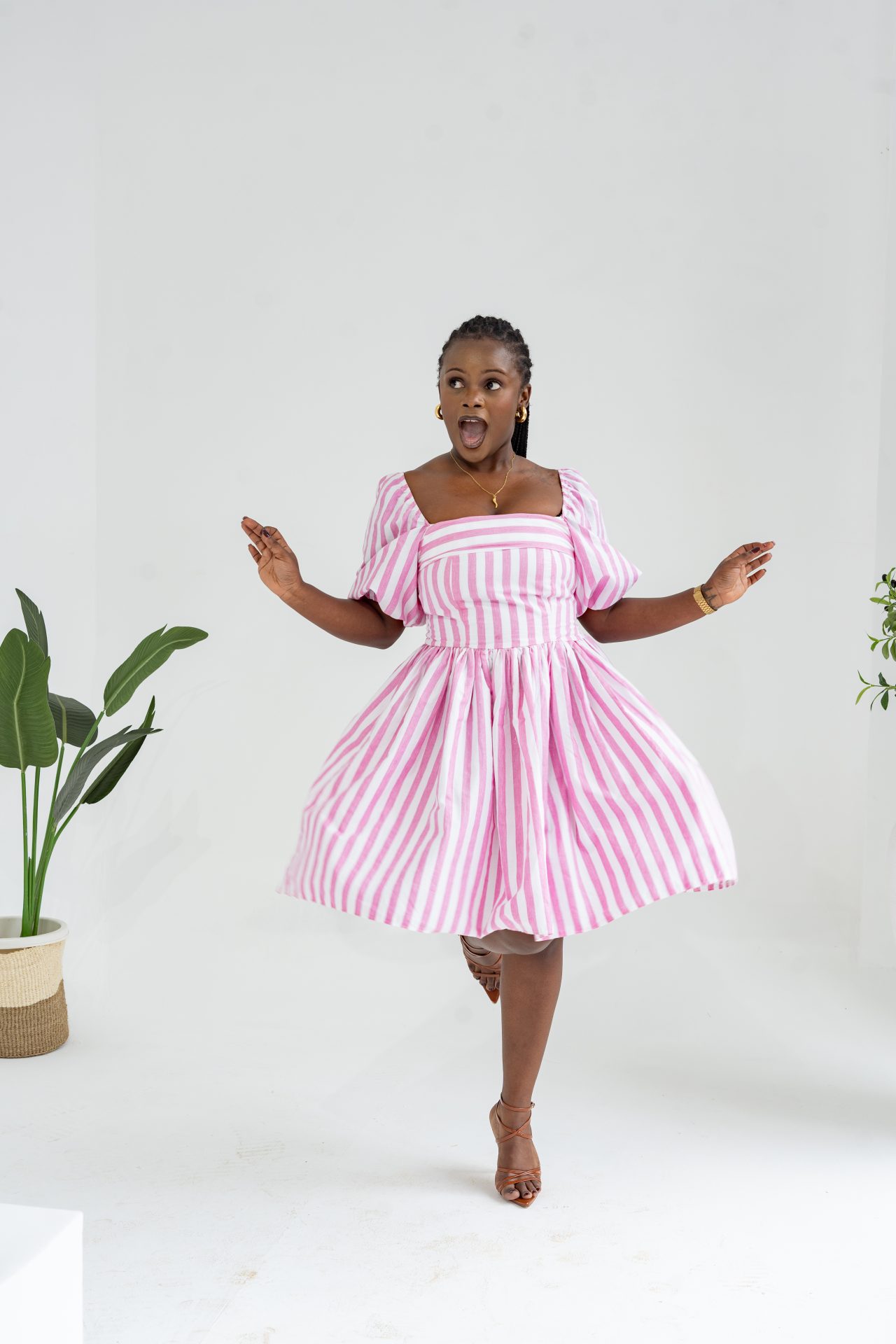 Pastel Striped Mini Dress - Pink