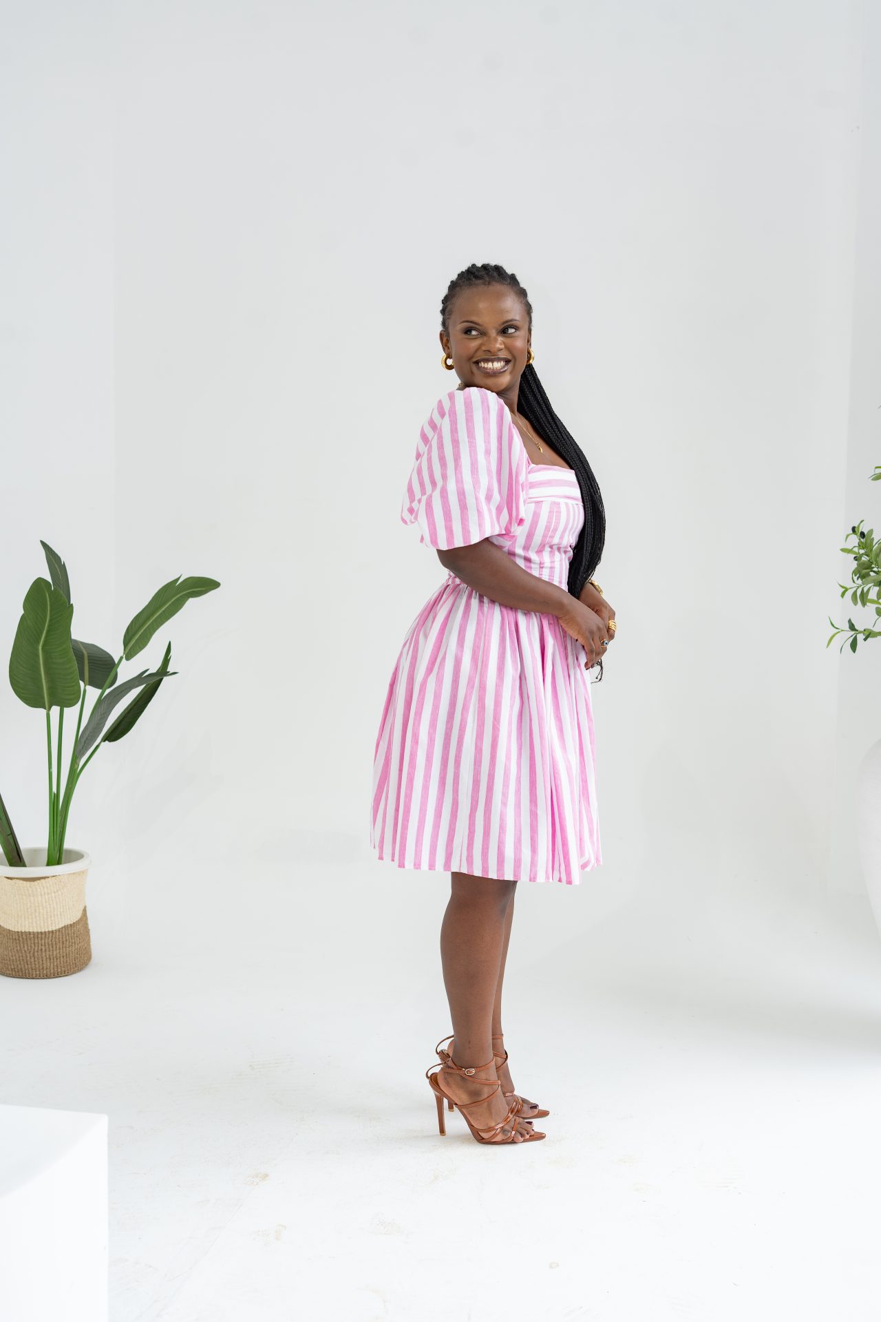 Pastel Striped Mini Dress - Pink