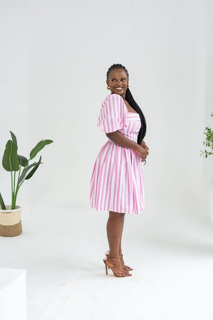 Pastel Striped Mini Dress - Pink