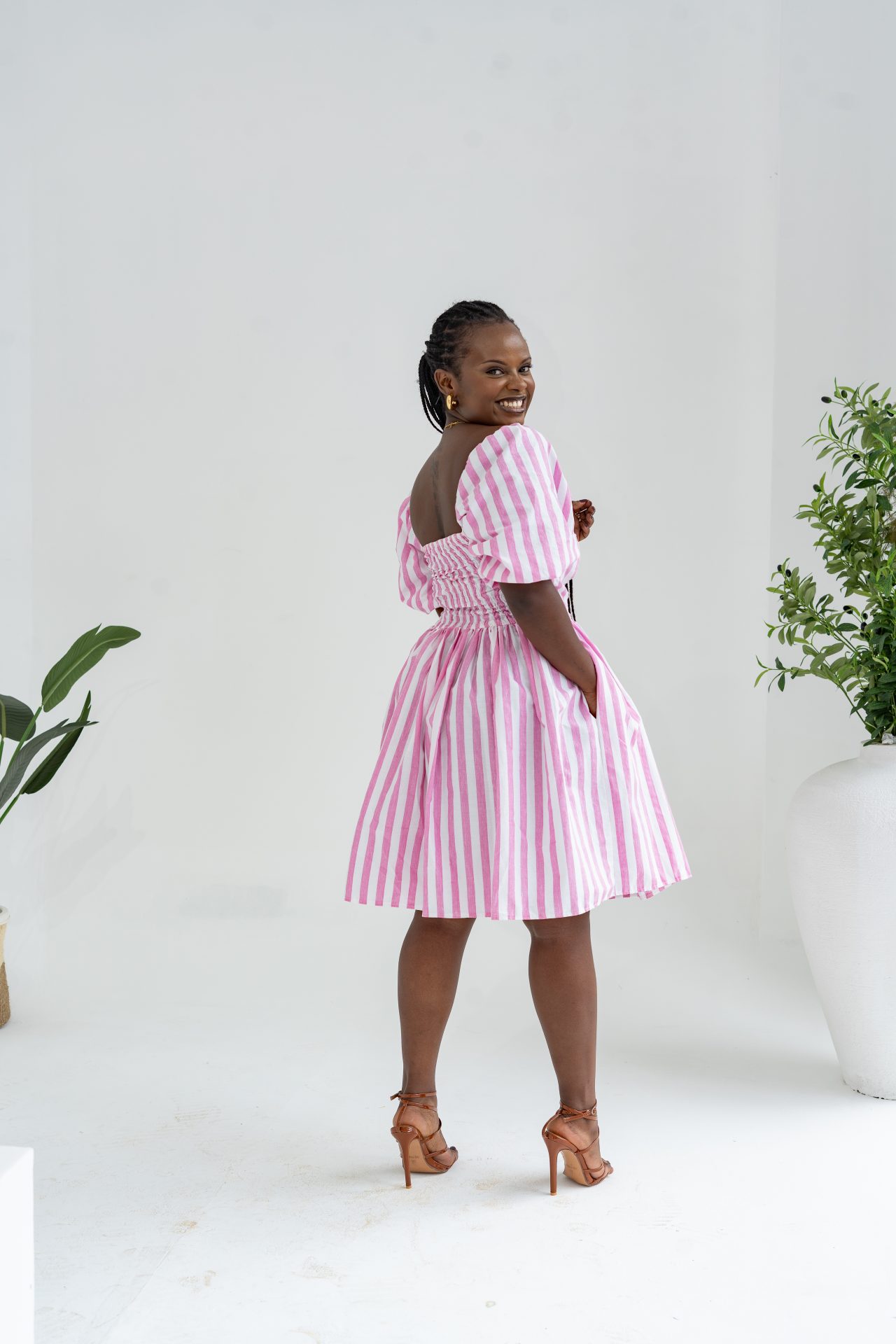 Pastel Striped Mini Dress - Pink