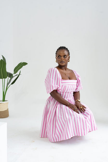 Pastel Striped Mini Dress - Pink