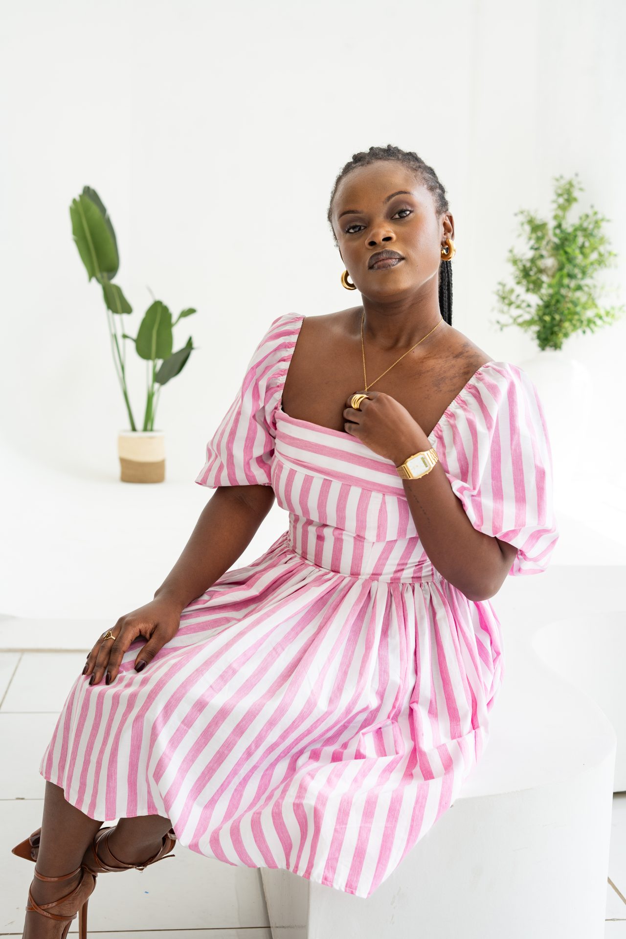 Pastel Striped Mini Dress - Pink