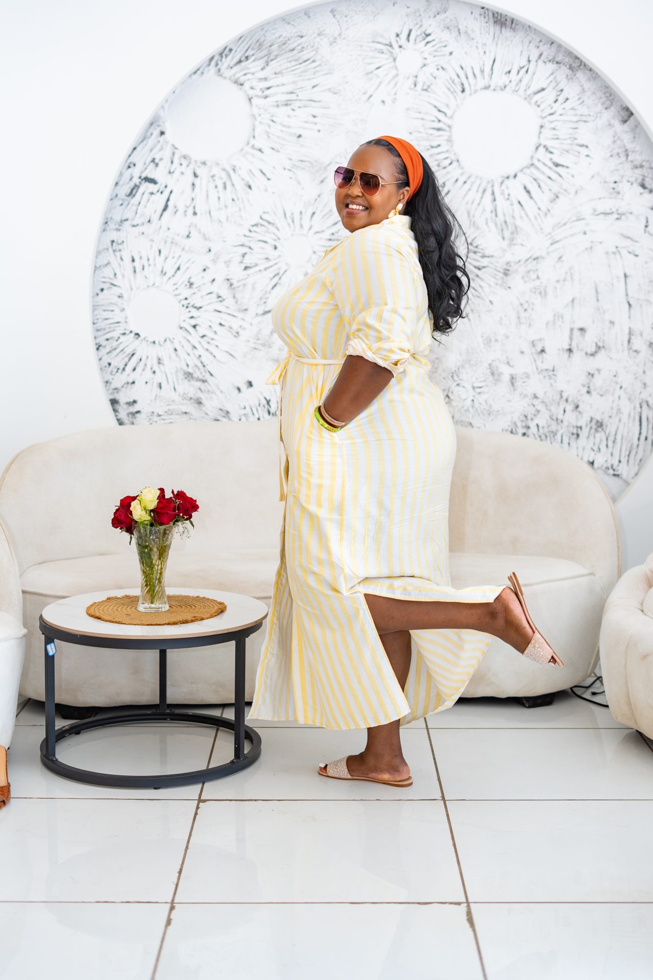 Pastel Striped Maxi Shirt Dress - Yellow