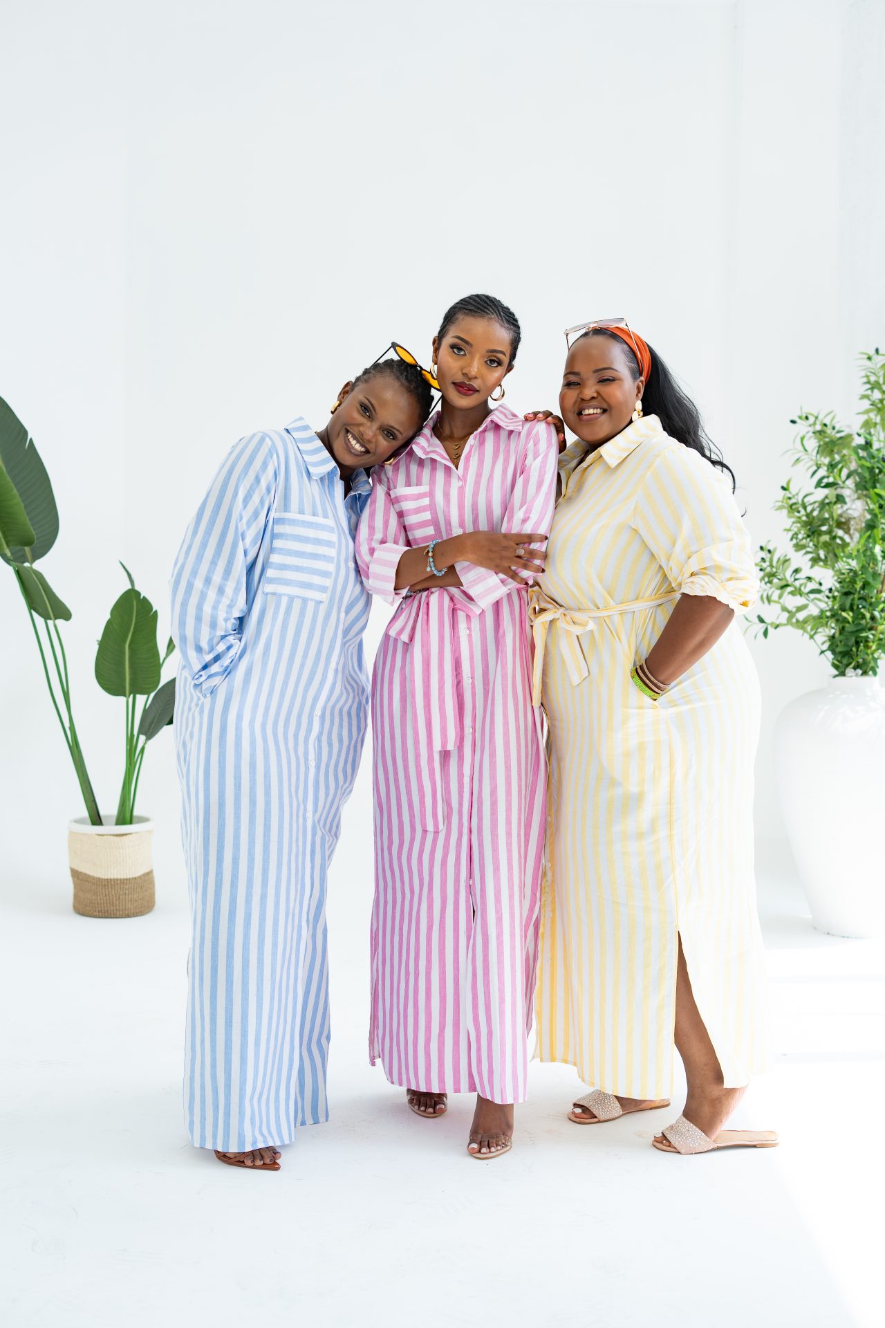 Pastel Striped Maxi Shirt Dress - Yellow