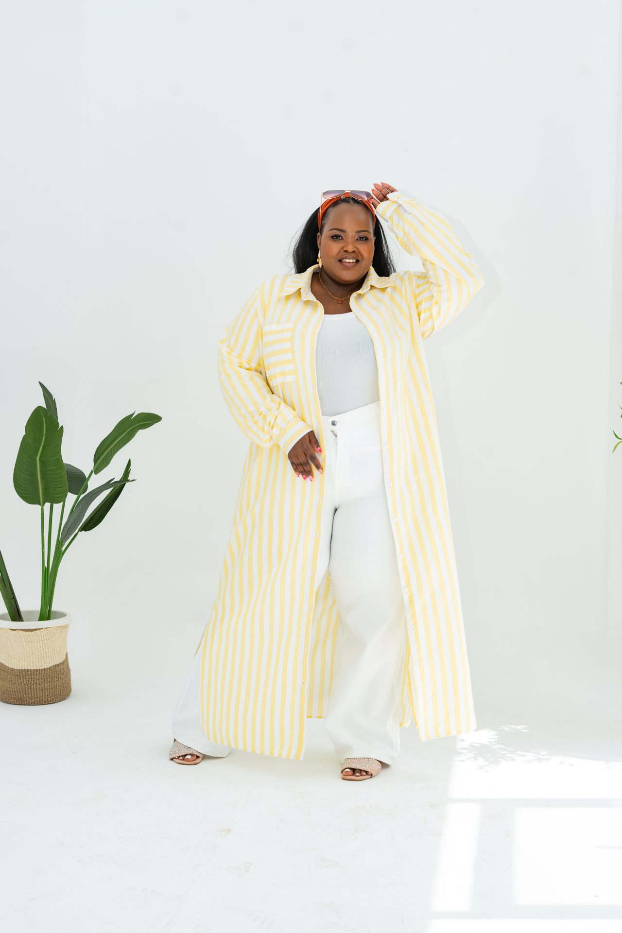 Pastel Striped Maxi Shirt Dress - Yellow