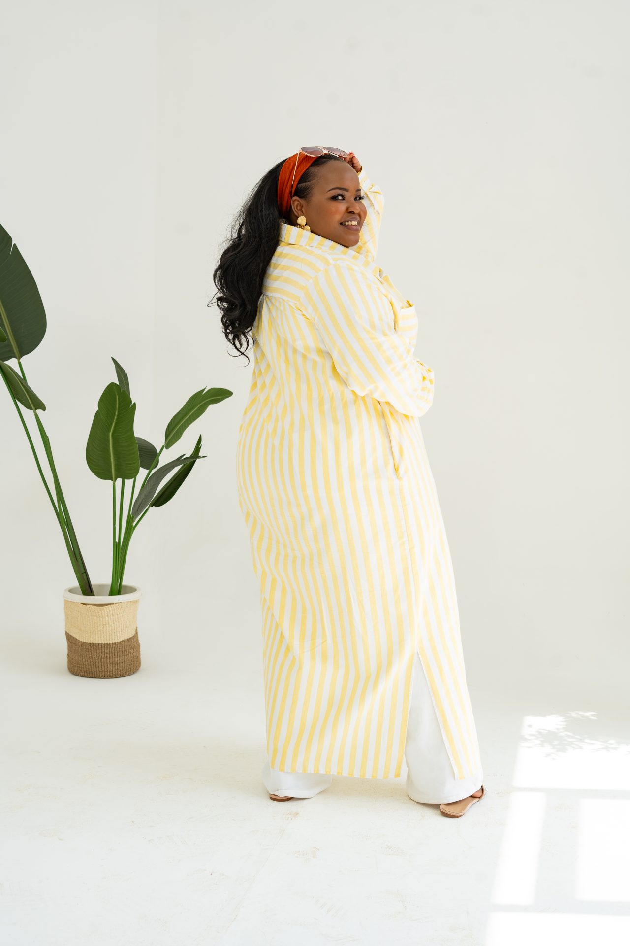 Pastel Striped Maxi Shirt Dress - Yellow