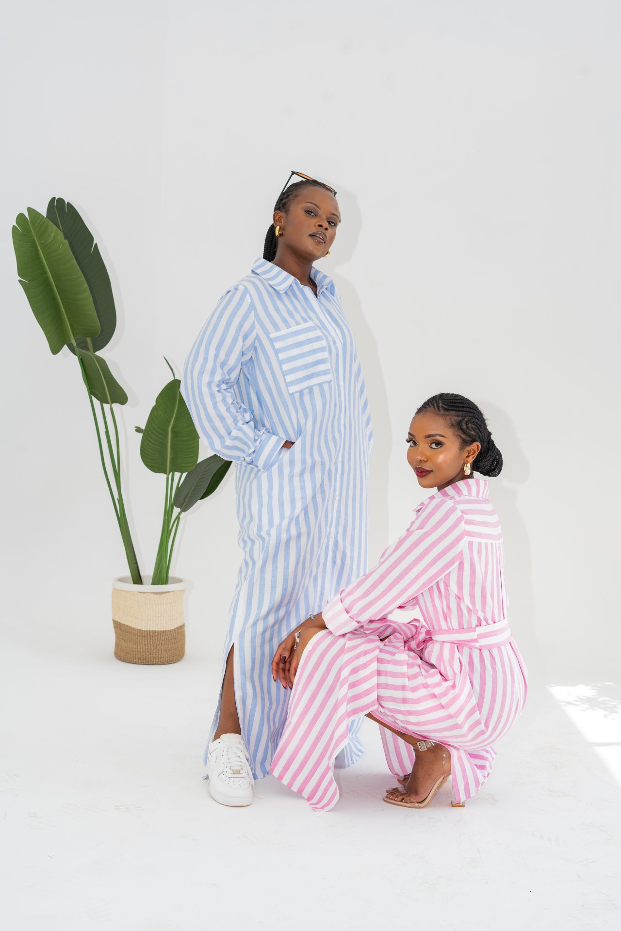 Pastel Striped Maxi Shirt Dress - Pink