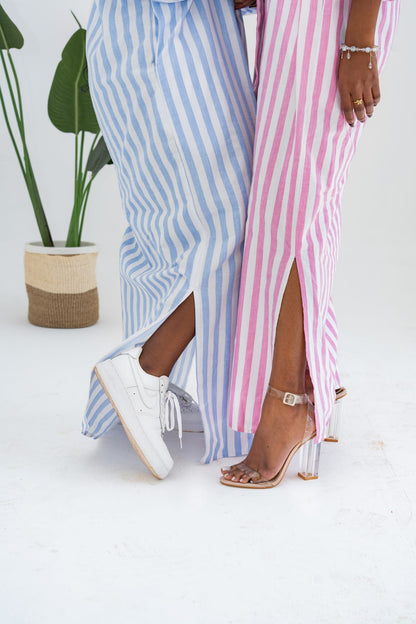 Pastel Striped Maxi Shirt Dress - Pink