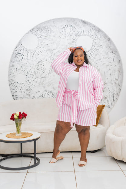 Pastel Striped Shorts - Pink