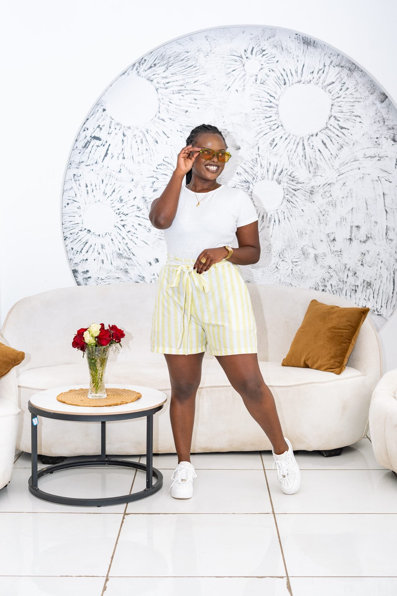 Pastel Striped Shorts - Lime