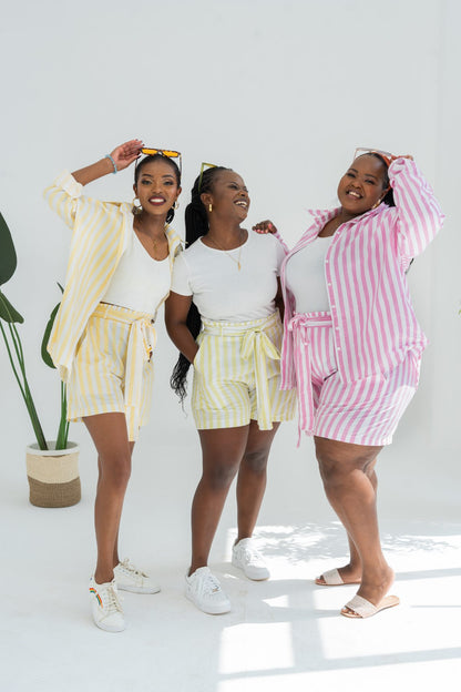 Pastel Striped Shorts - Yellow