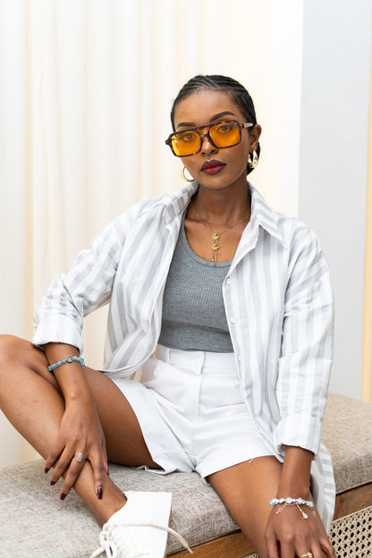 Pastel Striped Oversized Shirt - Grey