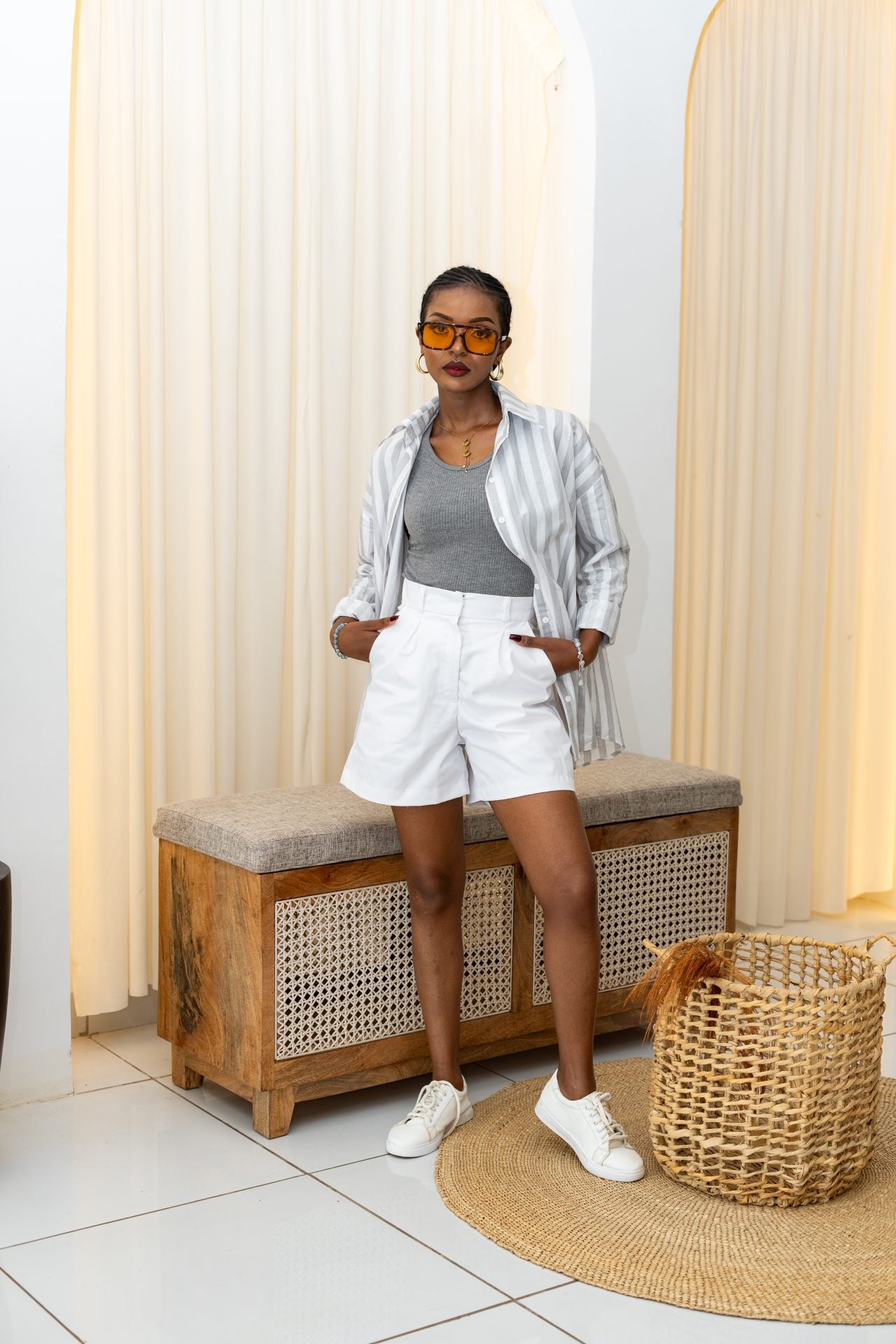 Pastel Striped Oversized Shirt - Grey