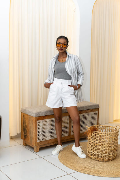 Pastel Striped Oversized Shirt - Grey