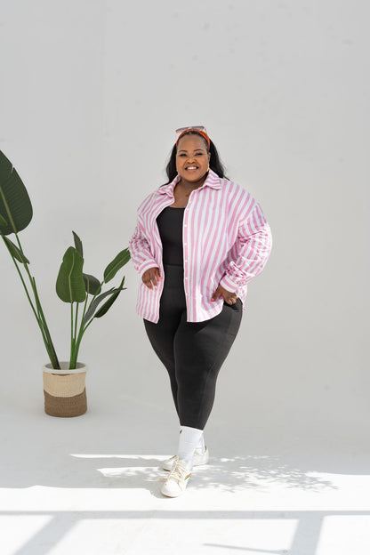 Pastel Striped Oversized Shirt - Pink