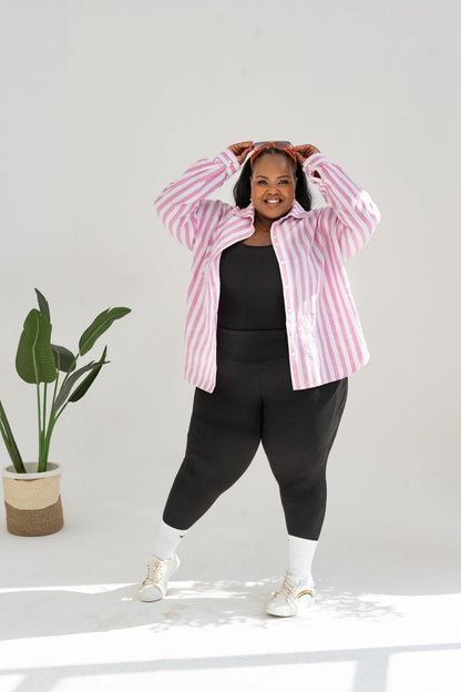 Pastel Striped Oversized Shirt - Pink