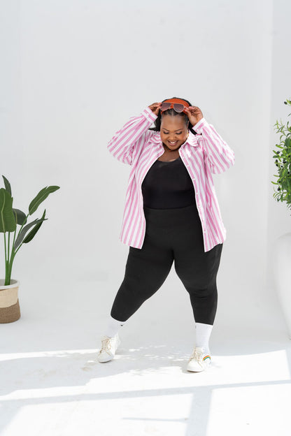 Pastel Striped Oversized Shirt - Pink