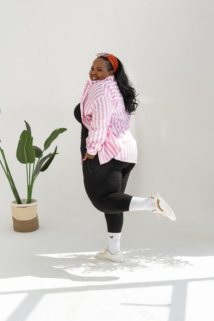 Pastel Striped Oversized Shirt - Pink