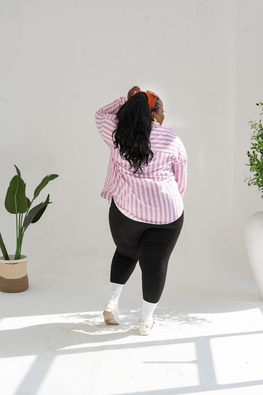 Pastel Striped Oversized Shirt - Pink