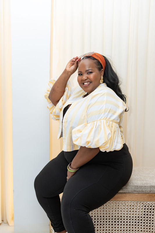 Pastel Striped Cropped Kimono Shirt - Yellow