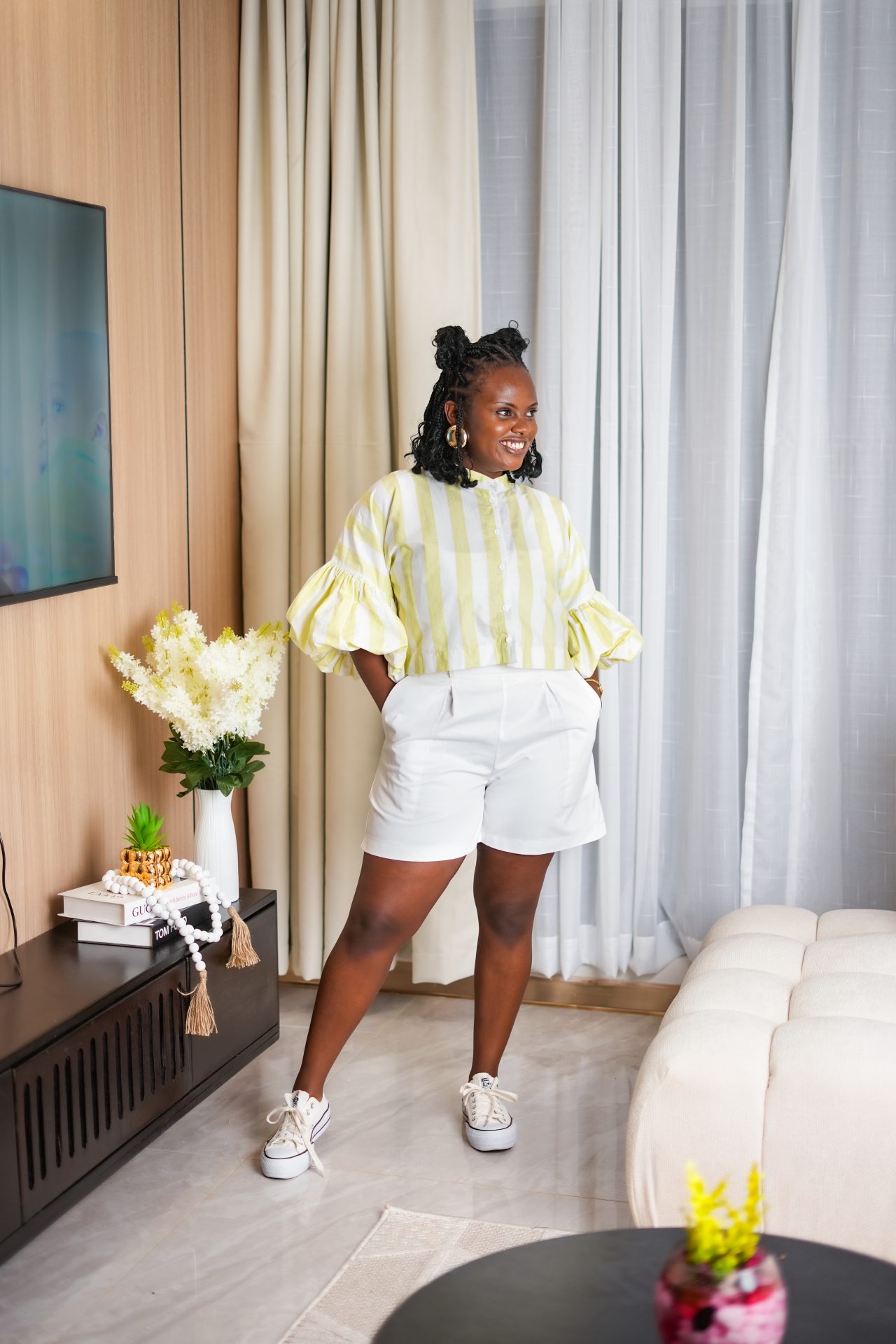 Pastel Striped Cropped Kimono Shirt - Lime