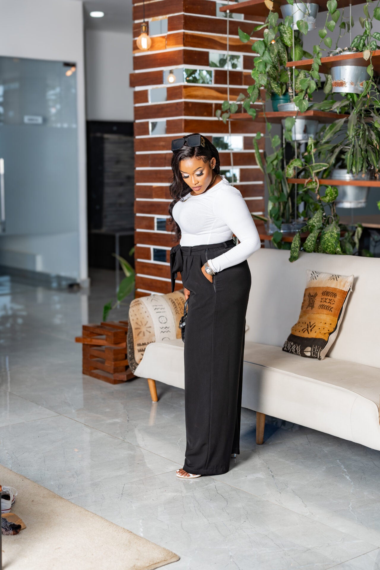 Belted Straight Leg Pants - Black