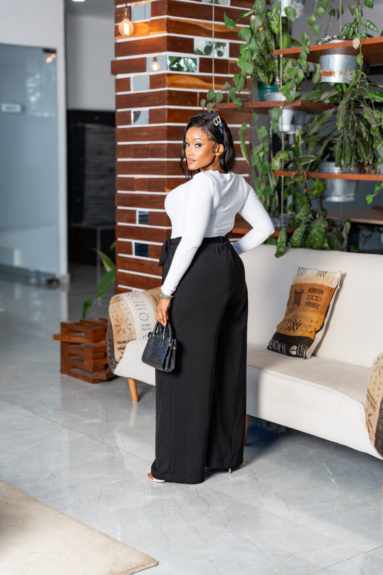 Belted Straight Leg Pants - Black