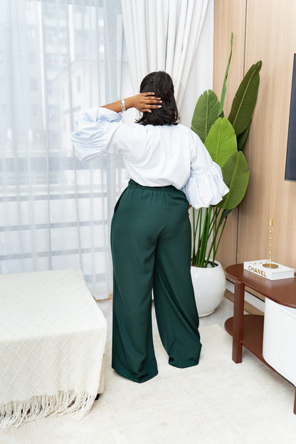 Belted Straight Leg Pants - Emerald Green