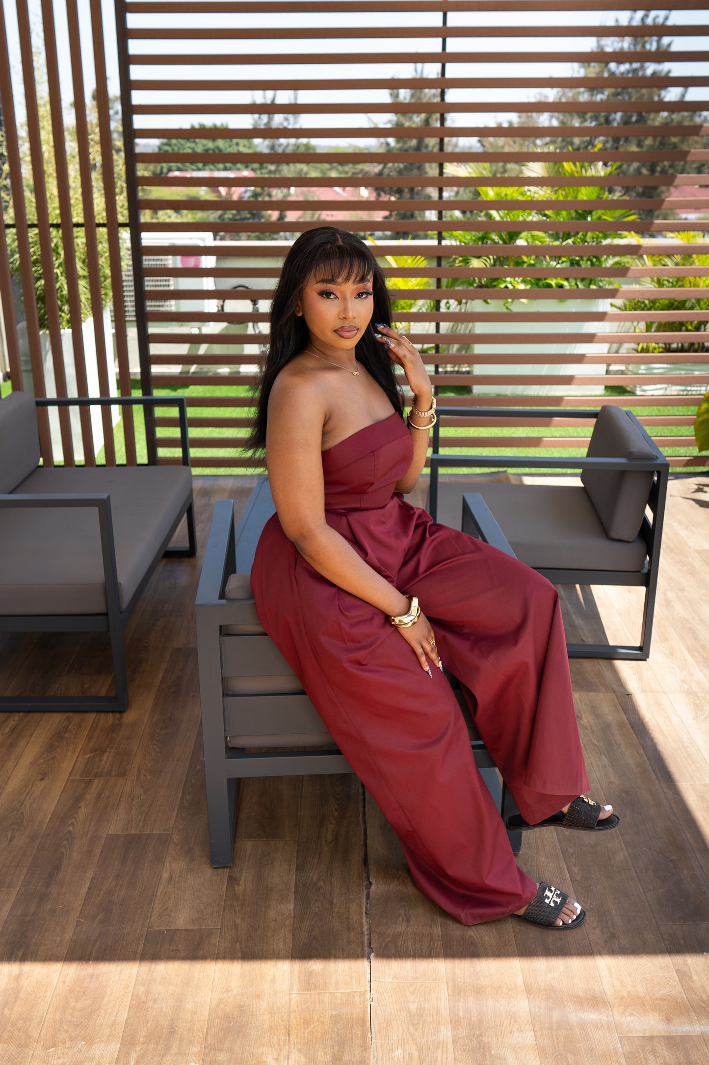 Aurora Strapless Jumpsuit - Burgundy
