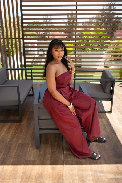 Aurora Strapless Jumpsuit - Burgundy