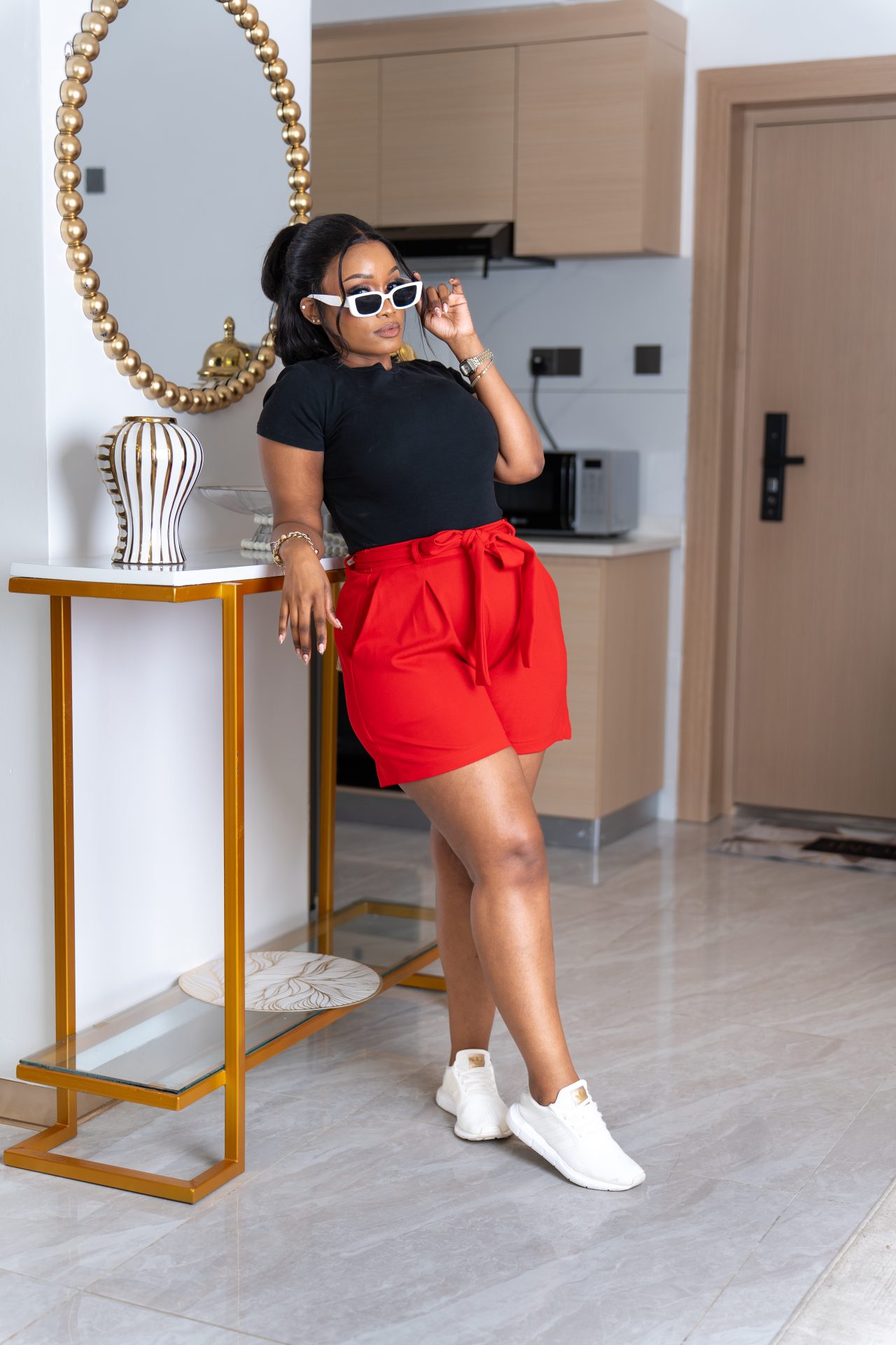 Palmer belted shorts - Red