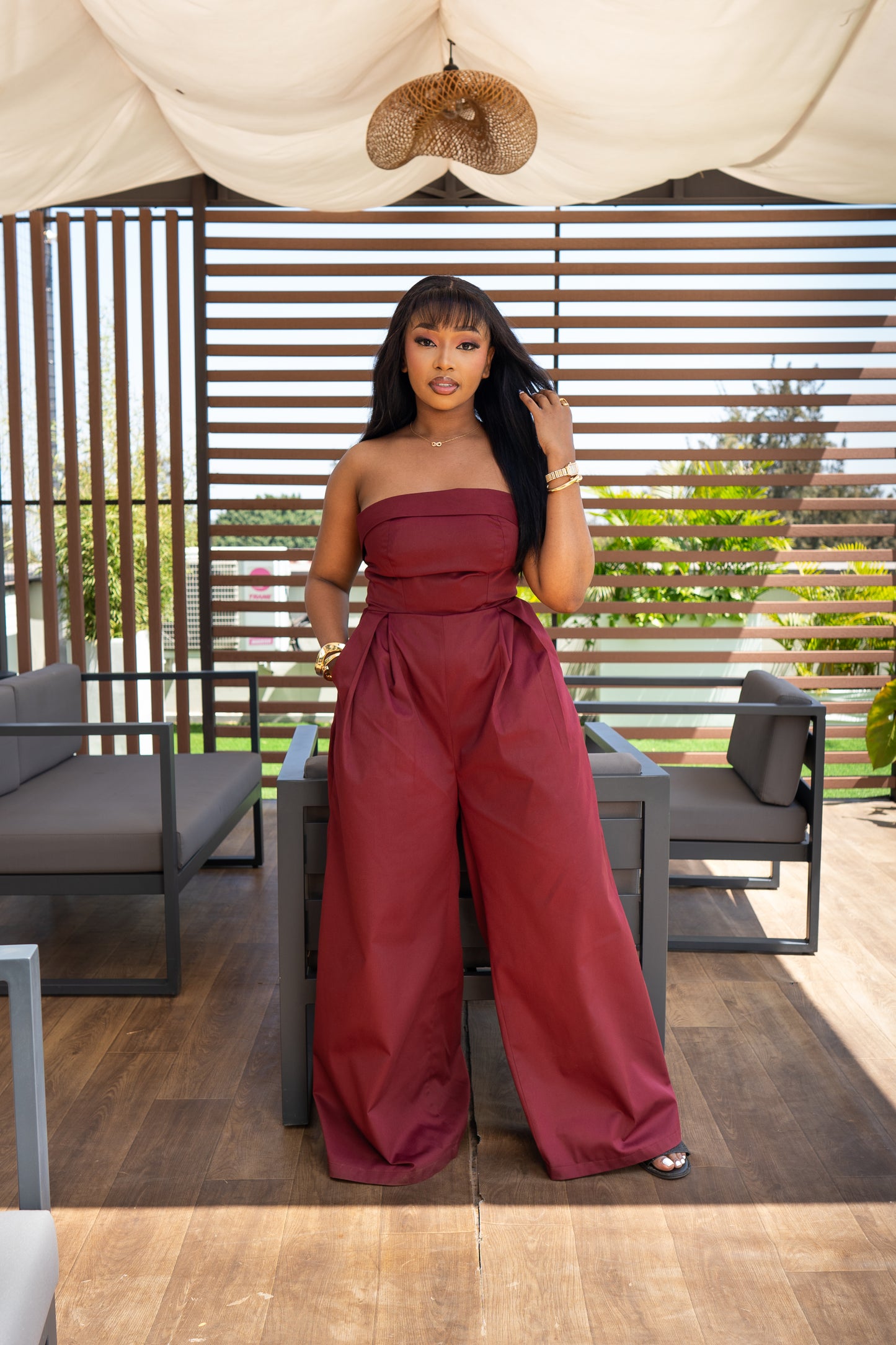 Aurora Strapless Jumpsuit - Burgundy