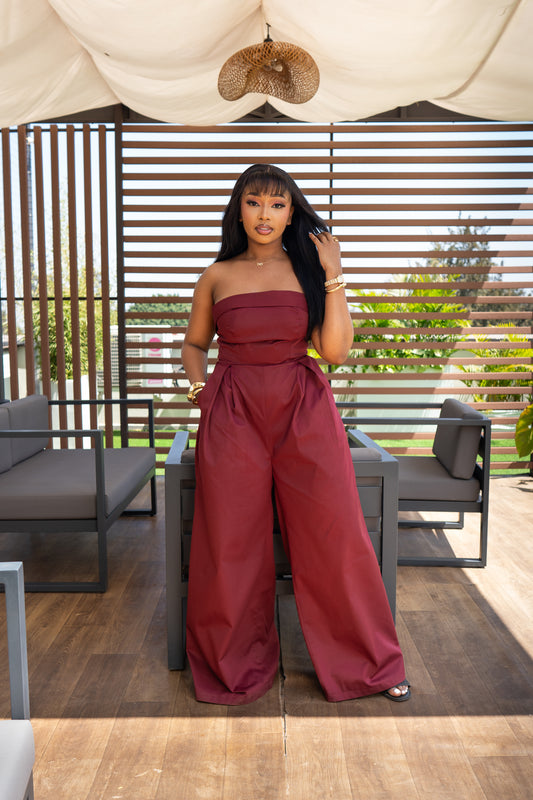 Aurora Strapless Jumpsuit - Burgundy