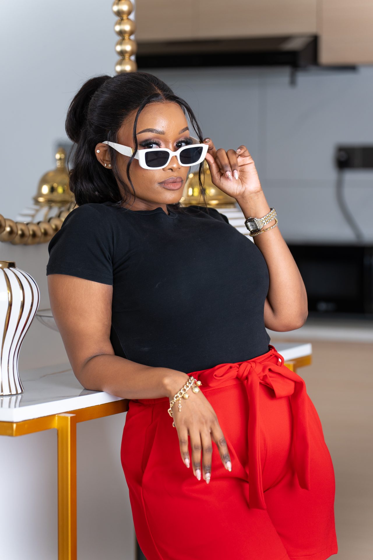 Palmer belted shorts - Red