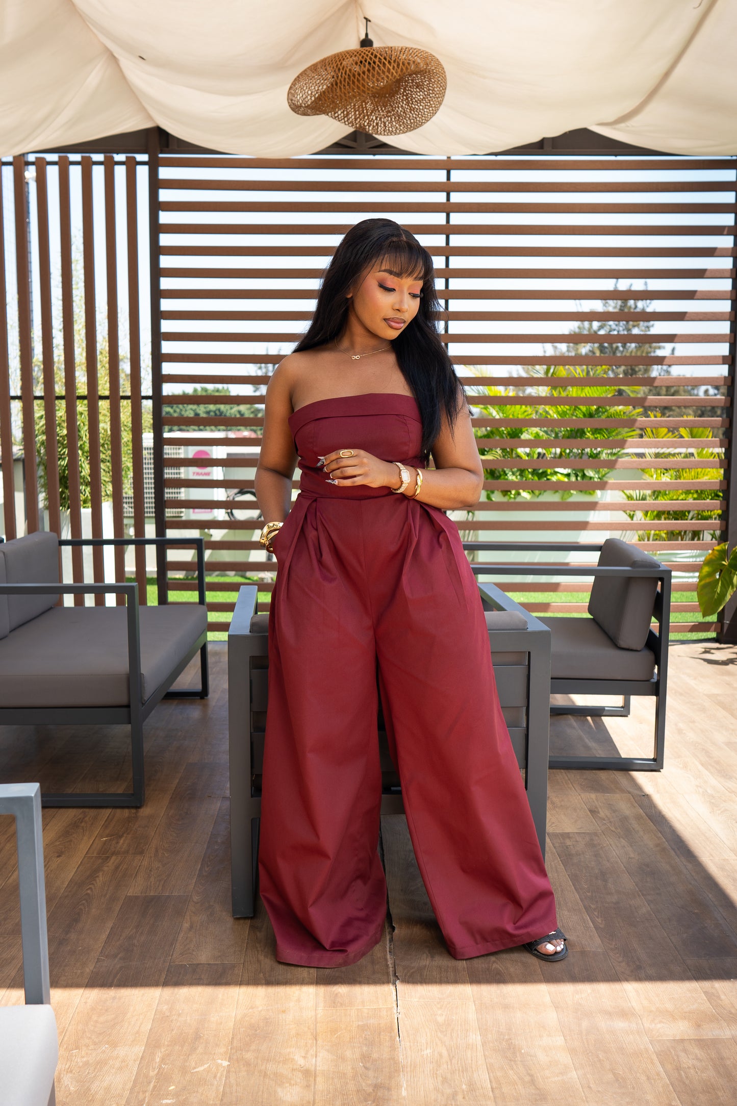 Aurora Strapless Jumpsuit - Burgundy