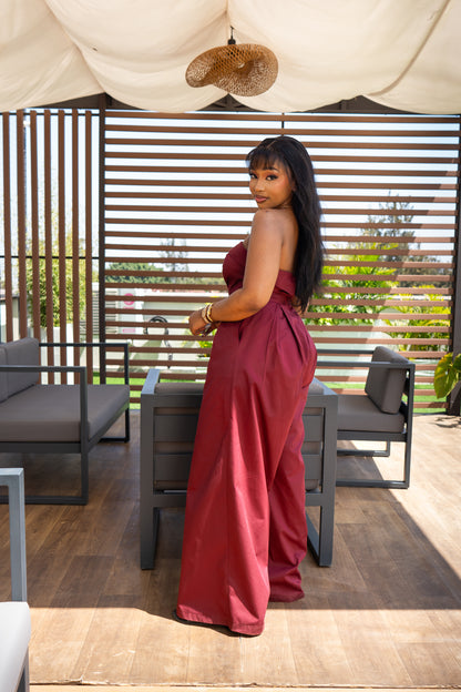 Aurora Strapless Jumpsuit - Burgundy