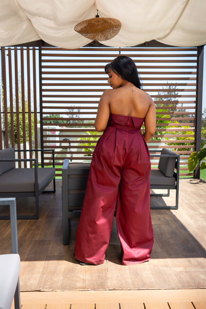Aurora Strapless Jumpsuit - Burgundy