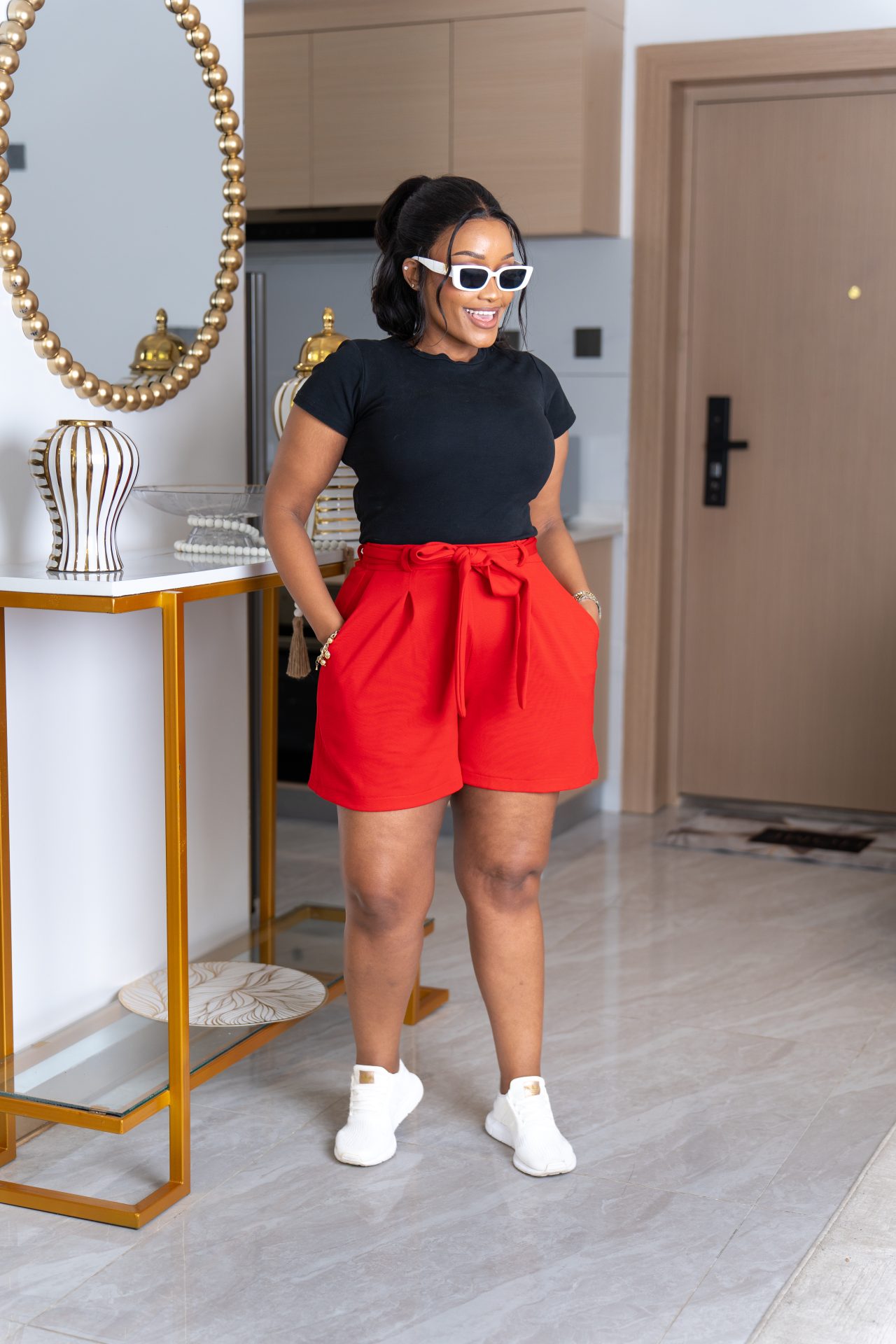 Palmer belted shorts - Red