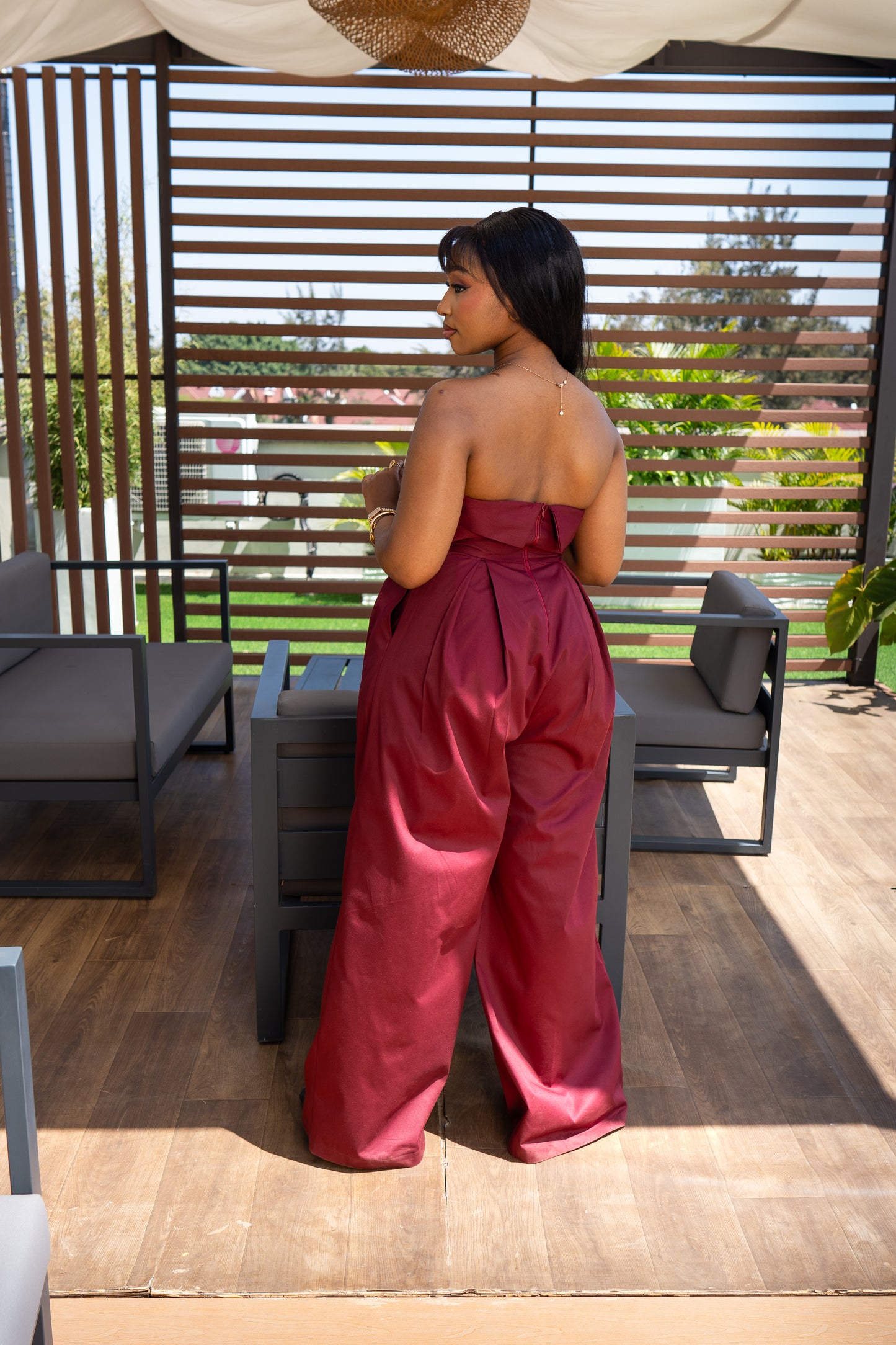 Aurora Strapless Jumpsuit - Burgundy
