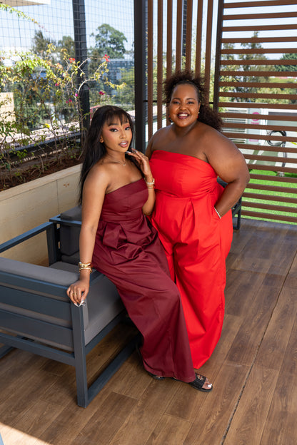 Aurora Strapless Jumpsuit - Burgundy