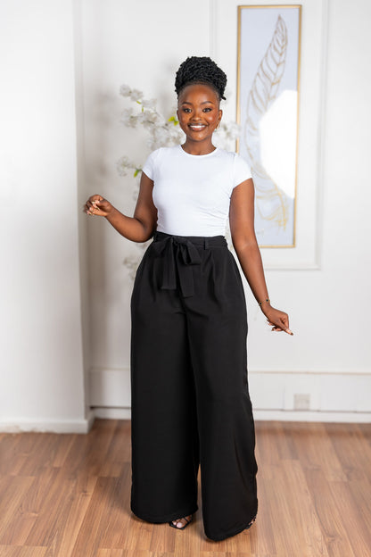 Belted Straight Leg Pants - Black