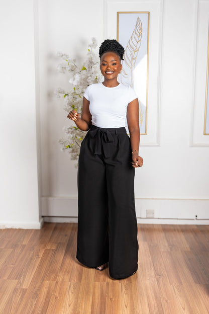 Belted Straight Leg Pants - Black