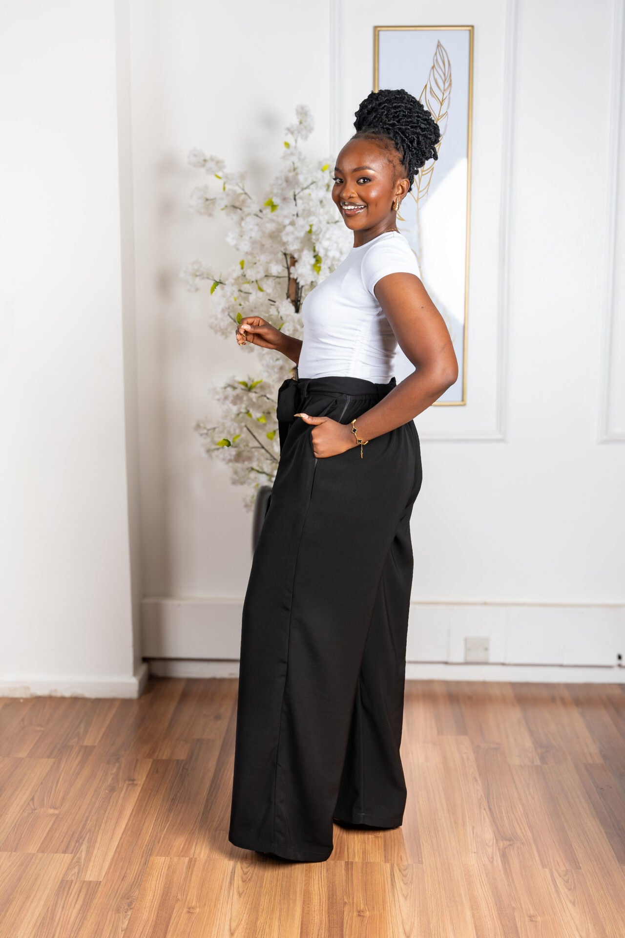 Belted Straight Leg Pants - Black