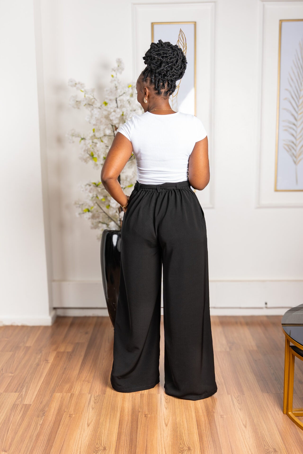 Belted Straight Leg Pants - Black