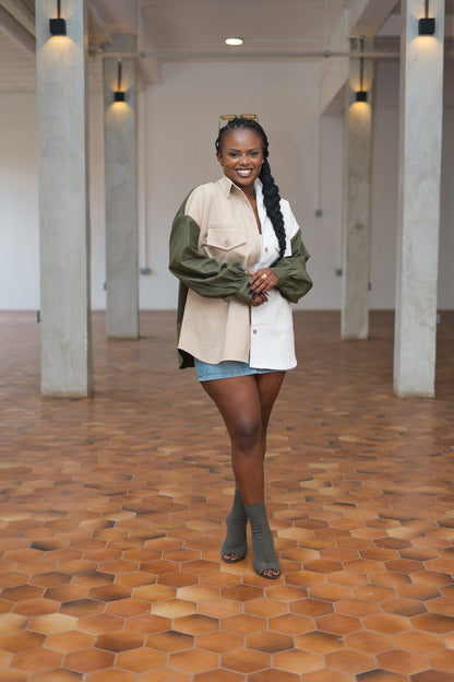 Regular Shacket - Army green, Beige and Off-white