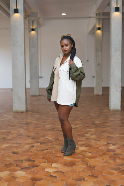 Regular Shacket - Army green, Beige and Off-white