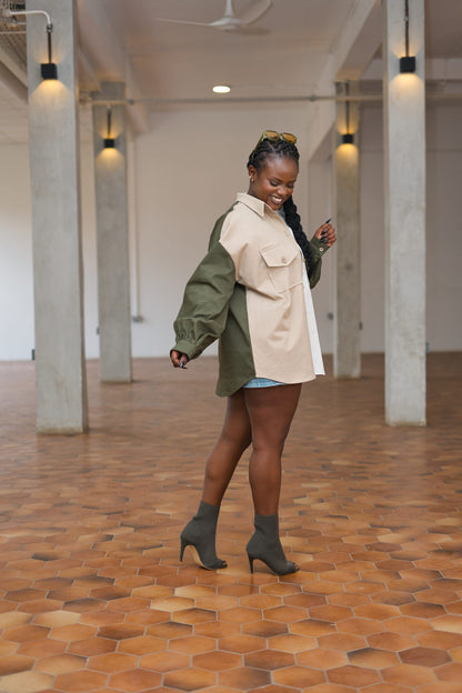 Regular Shacket - Army green, Beige and Off-white