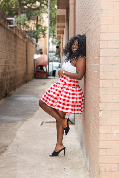 ⁠Gingham layered mini skirt (Red)